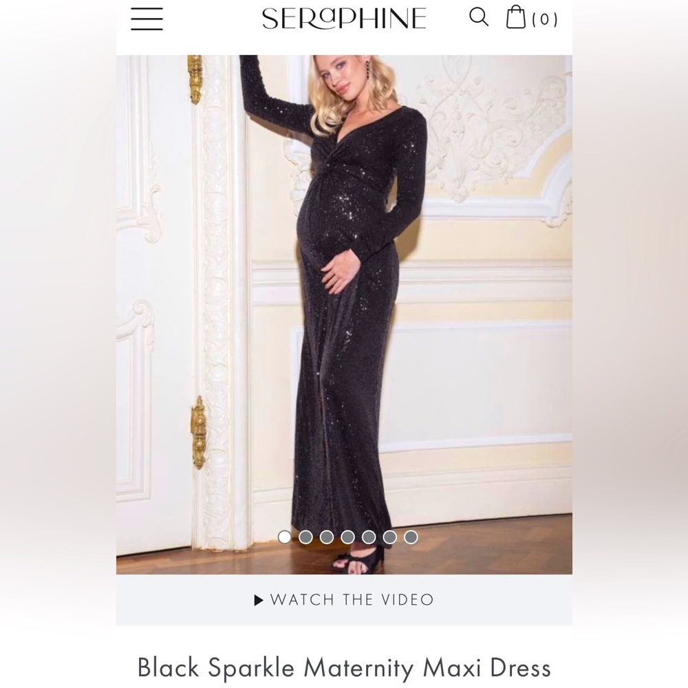 Seraphine luxe black sparkle maxi gown sequin dress size 2 maternity formal